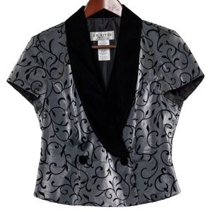JR Nites Silver Black Top Size 10P Women's Formal Evening Vintage 90s Ornate